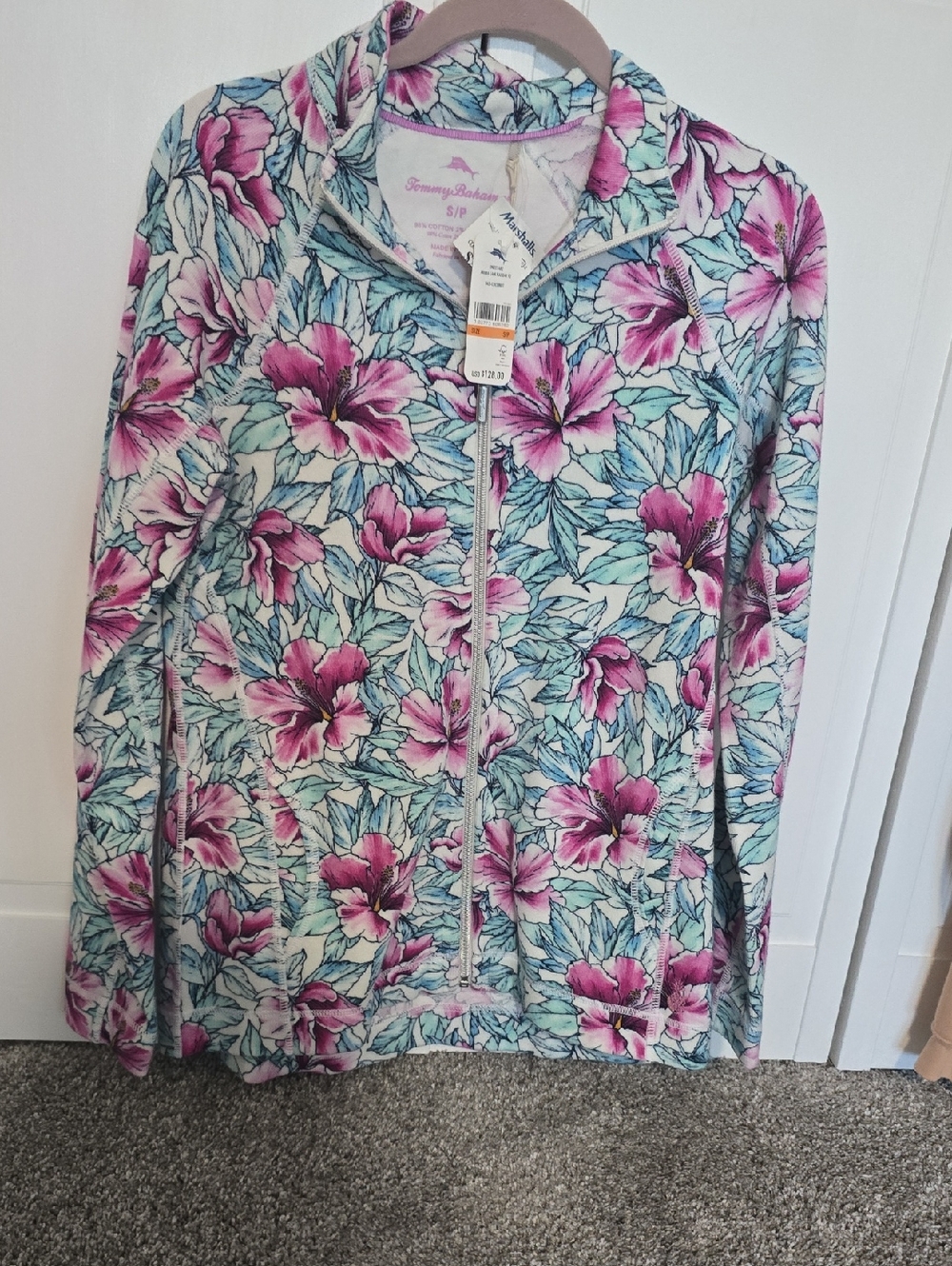 Tommy Bahama Pink & Aqua Floral Zip Jacket Small Nwt